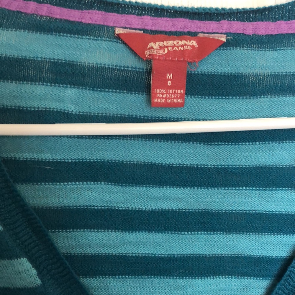 Arizona jeans co. Teal striped cardigan size small to medium girls